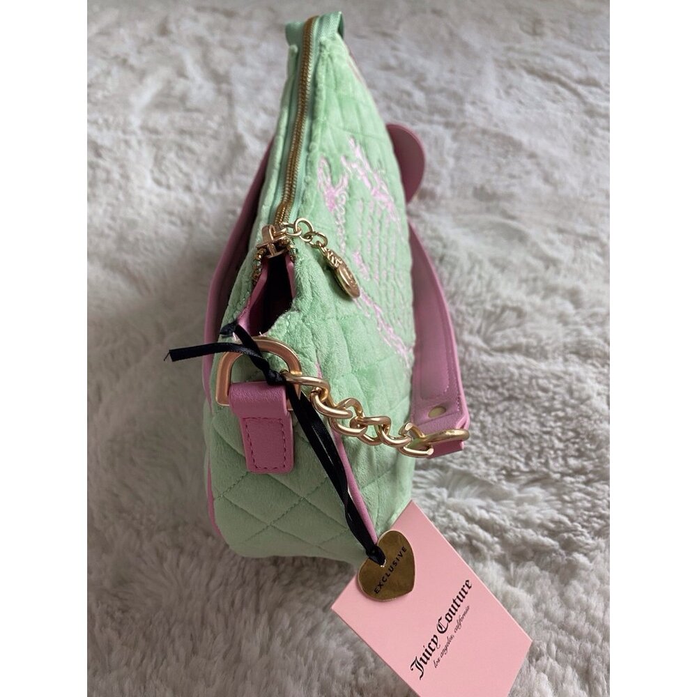 Juicy Couture Juicy Tale Shoulder Bag Retro Green Pink Quilted Bag Purse NEW - Picture 10 of 16
